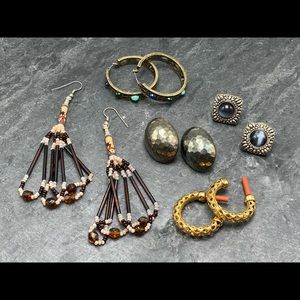PIERCED Vintage women’s bundle 5x pairs earrings gold enamel hoops
